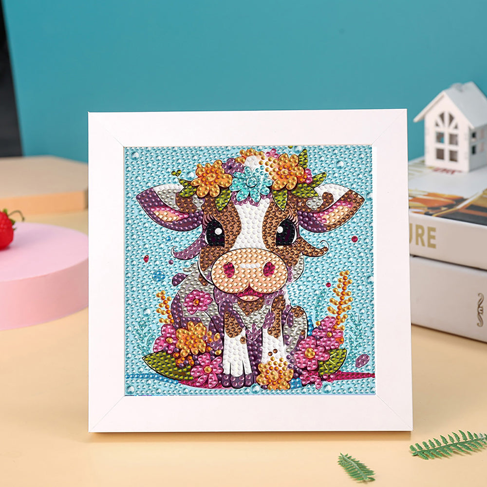 Glückliche Kuh und Blumen Mini-Kristallpünktchen Diamond Painting