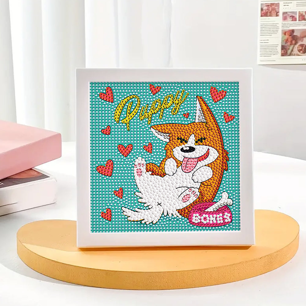 Glücklicher Corgi und Rote Herzen Mini-Kristallpünktchen Diamond Painting