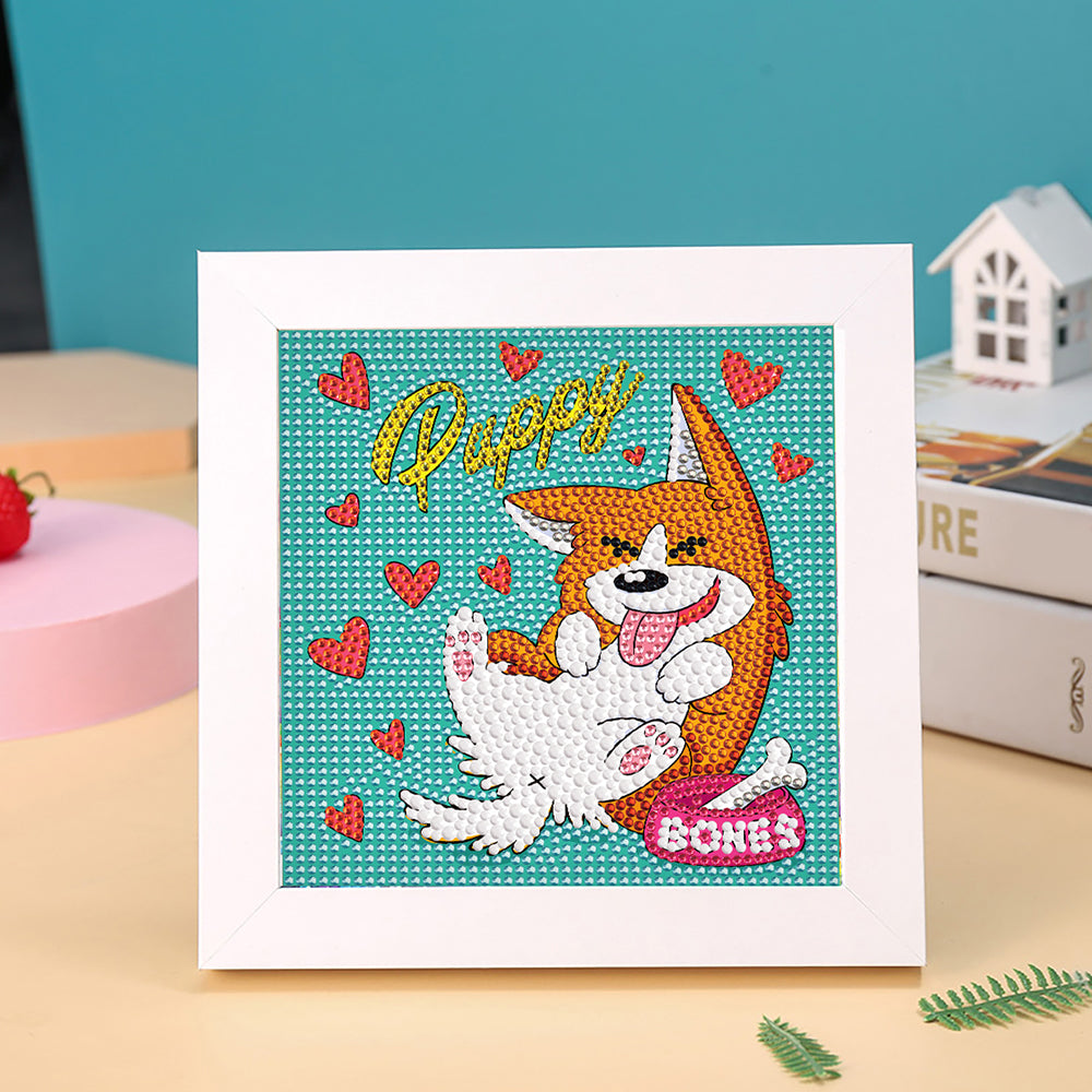 Glücklicher Corgi und Rote Herzen Mini-Kristallpünktchen Diamond Painting