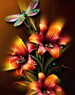 Glühende Lilien und Libelle Diamond Painting