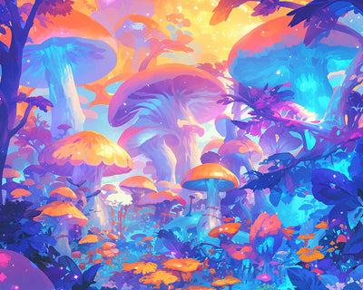 Glühende Pilze im Wald Diamond Painting