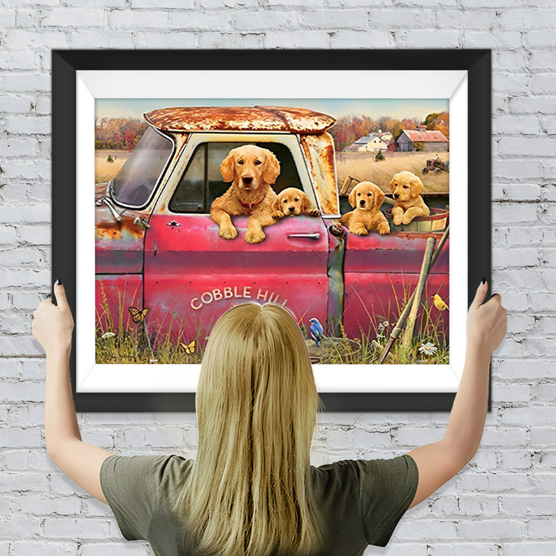 Golden Retriever im alten Truck Diamond Painting