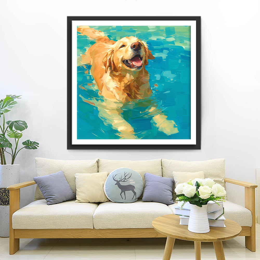 Golden Retriever im Wasser Diamond Painting