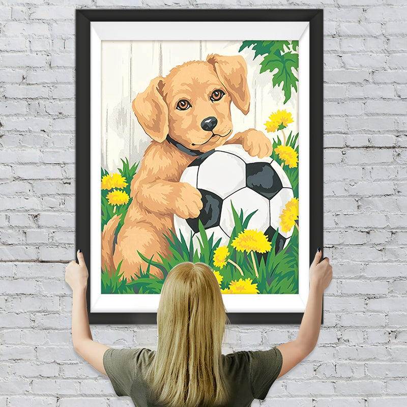 Golden Retriever mit Fußball Diamond Painting