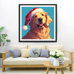 Golden Retriever mit roter Nikolausmütze Diamond Painting