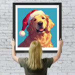 Golden Retriever mit roter Nikolausmütze Diamond Painting