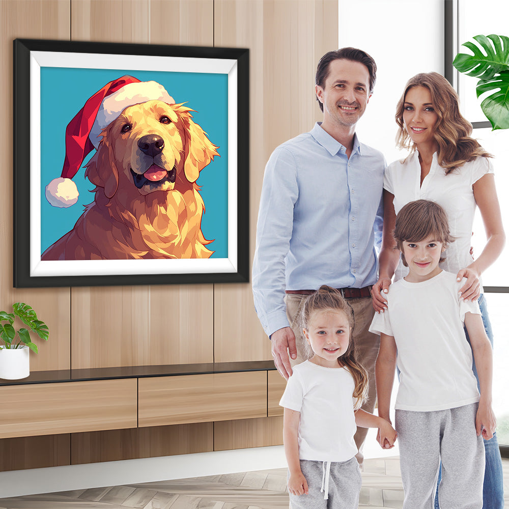 Golden Retriever mit roter Nikolausmütze Diamond Painting