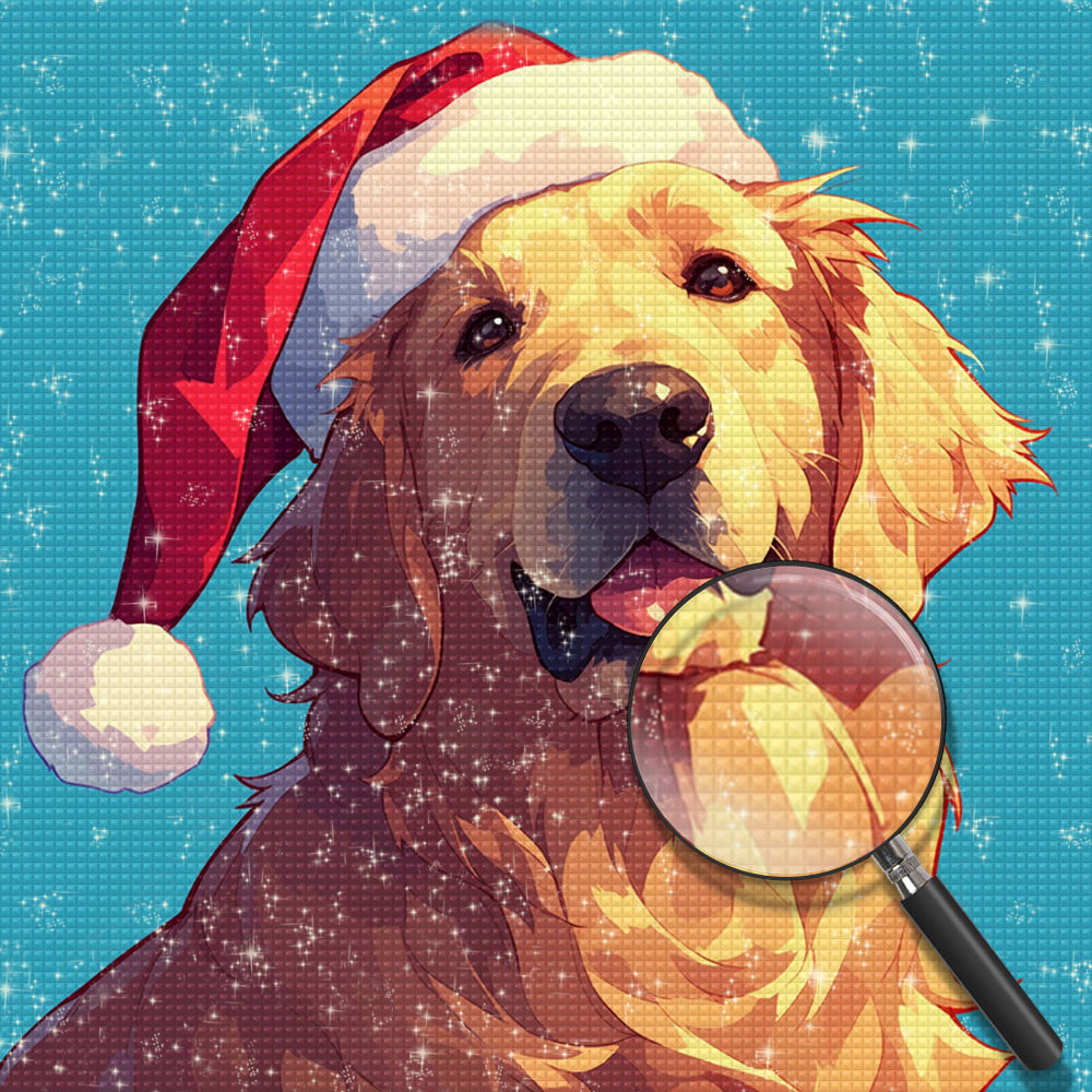 Golden Retriever mit roter Nikolausmütze Diamond Painting