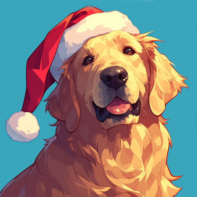 Golden Retriever mit roter Nikolausmütze Diamond Painting