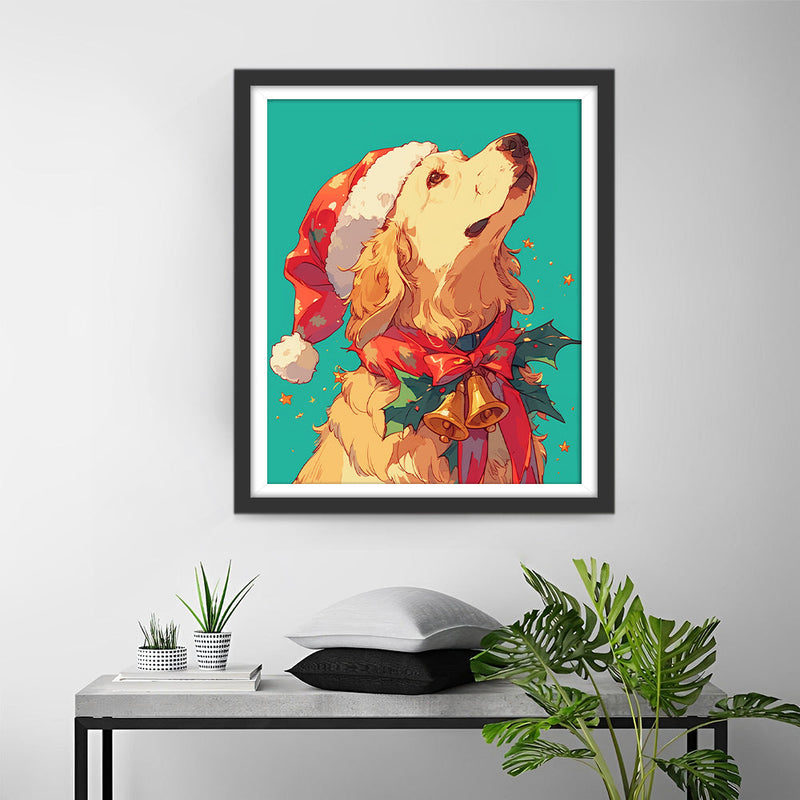 Golden Retriever mit Weihnachtsmütze Diamond Painting