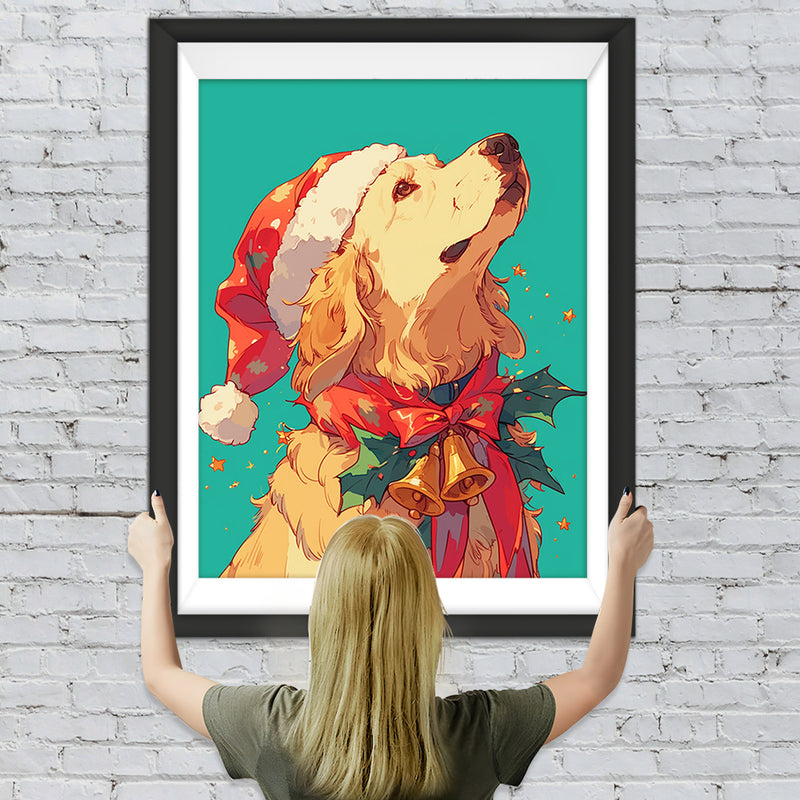 Golden Retriever mit Weihnachtsmütze Diamond Painting