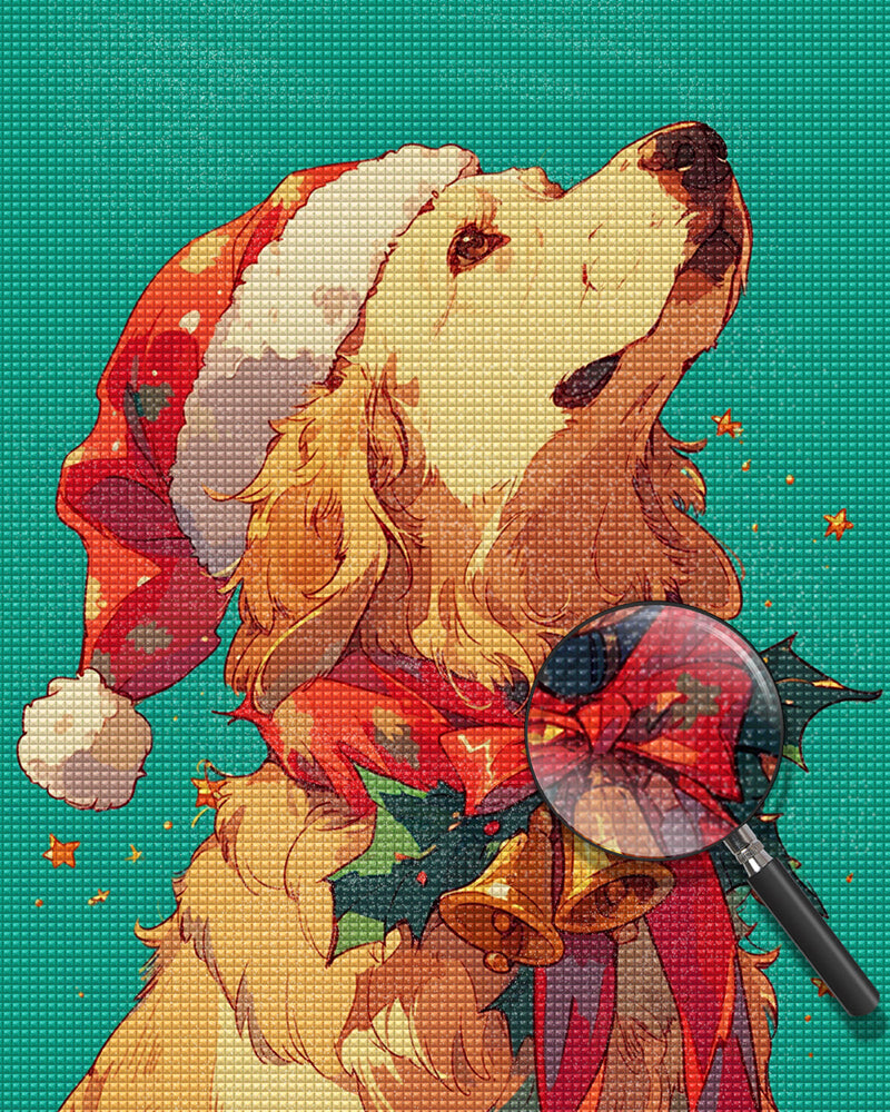 Golden Retriever mit Weihnachtsmütze Diamond Painting