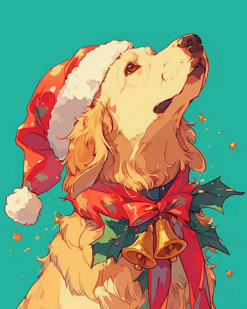 Golden Retriever mit Weihnachtsmütze Diamond Painting