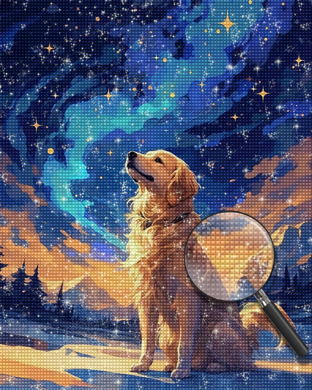 Golden Retriever unter den Sternen Diamond Painting