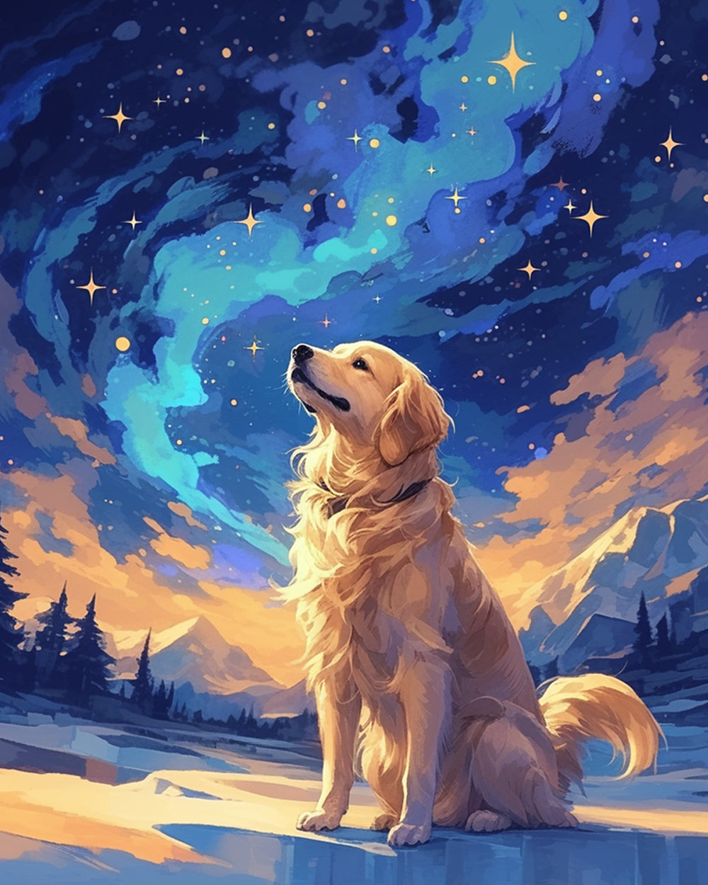 Golden Retriever unter den Sternen Diamond Painting