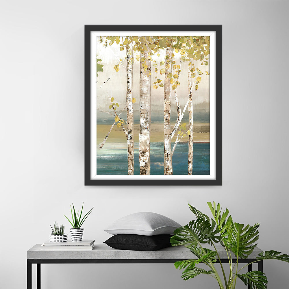 Goldene Birkenbäume Diamond Painting