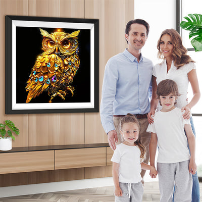 Goldene Eule mit Schmuck Diamond Painting