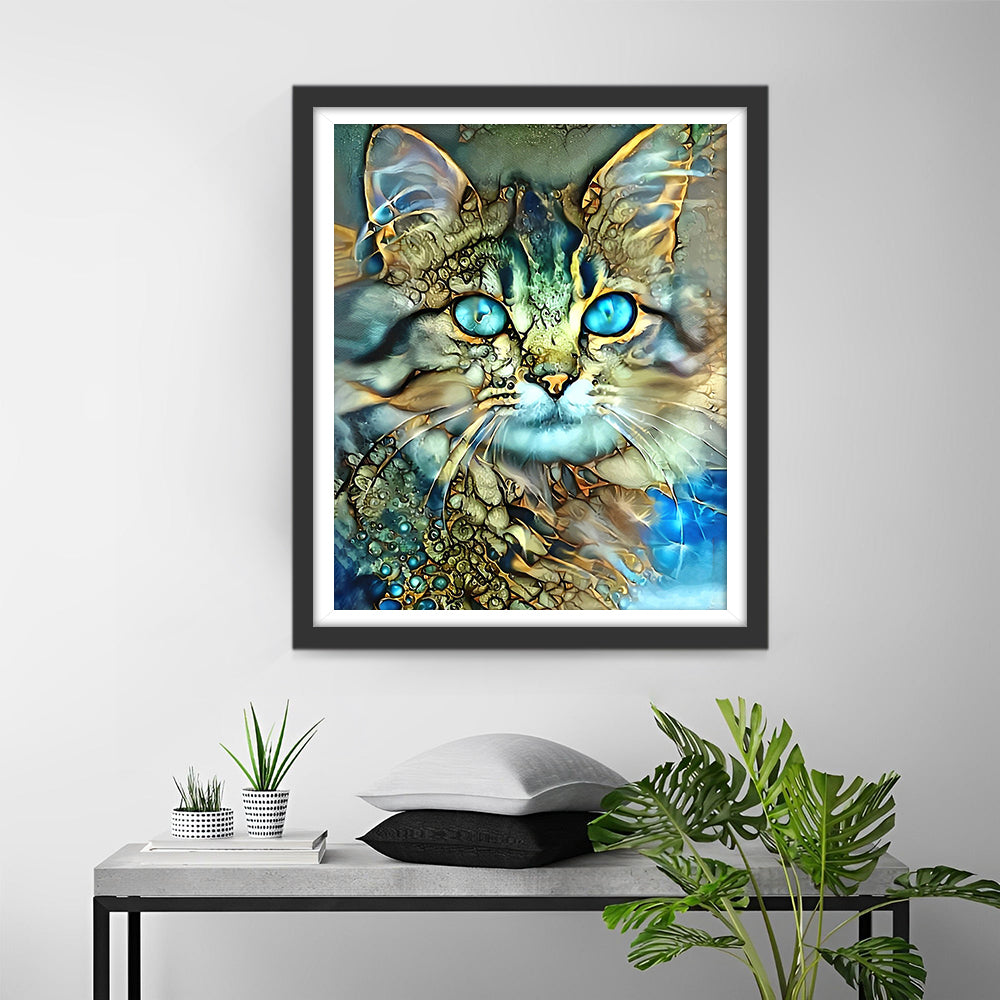 Goldene Katze mit blauen Augen Diamond Painting