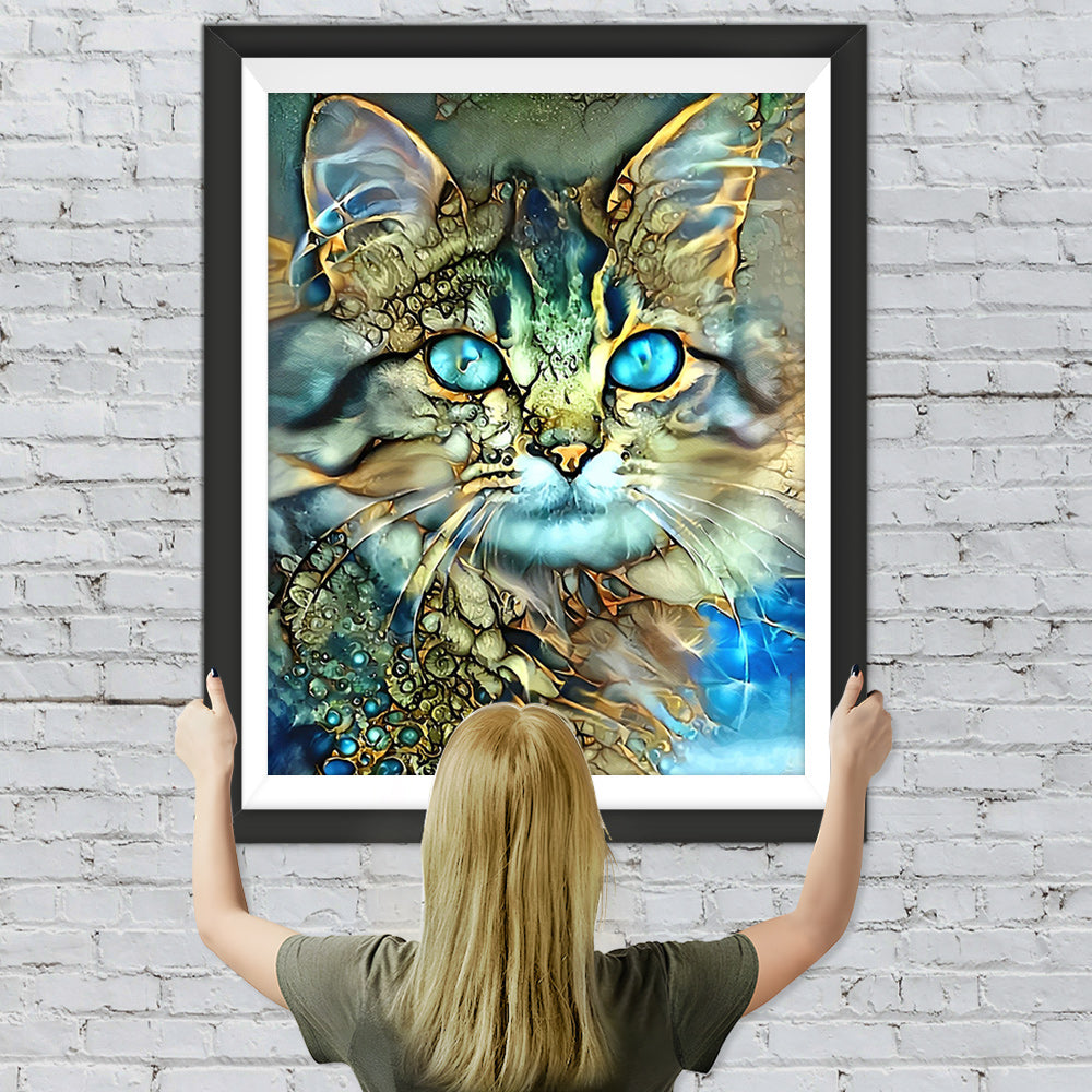 Goldene Katze mit blauen Augen Diamond Painting
