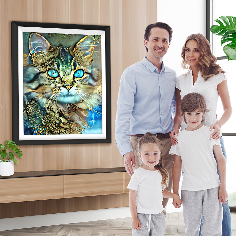 Goldene Katze mit blauen Augen Diamond Painting