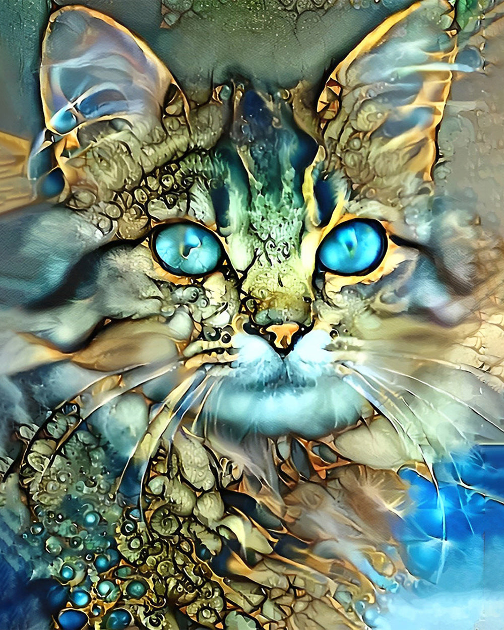 Goldene Katze mit blauen Augen Diamond Painting