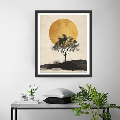 Goldene Sonne und einsamer Baum Diamond Painting