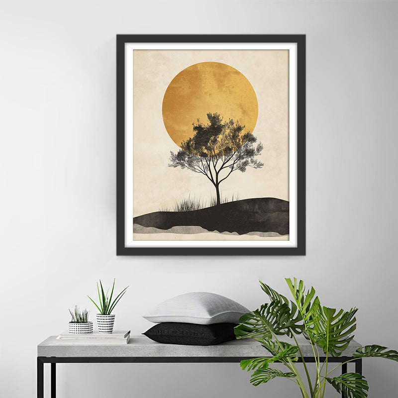 Goldene Sonne und einsamer Baum Diamond Painting