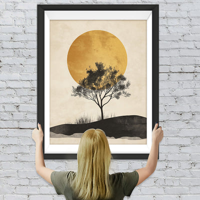Goldene Sonne und einsamer Baum Diamond Painting