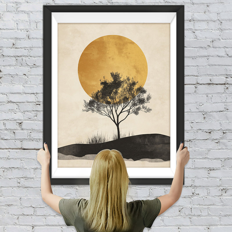 Goldene Sonne und einsamer Baum Diamond Painting