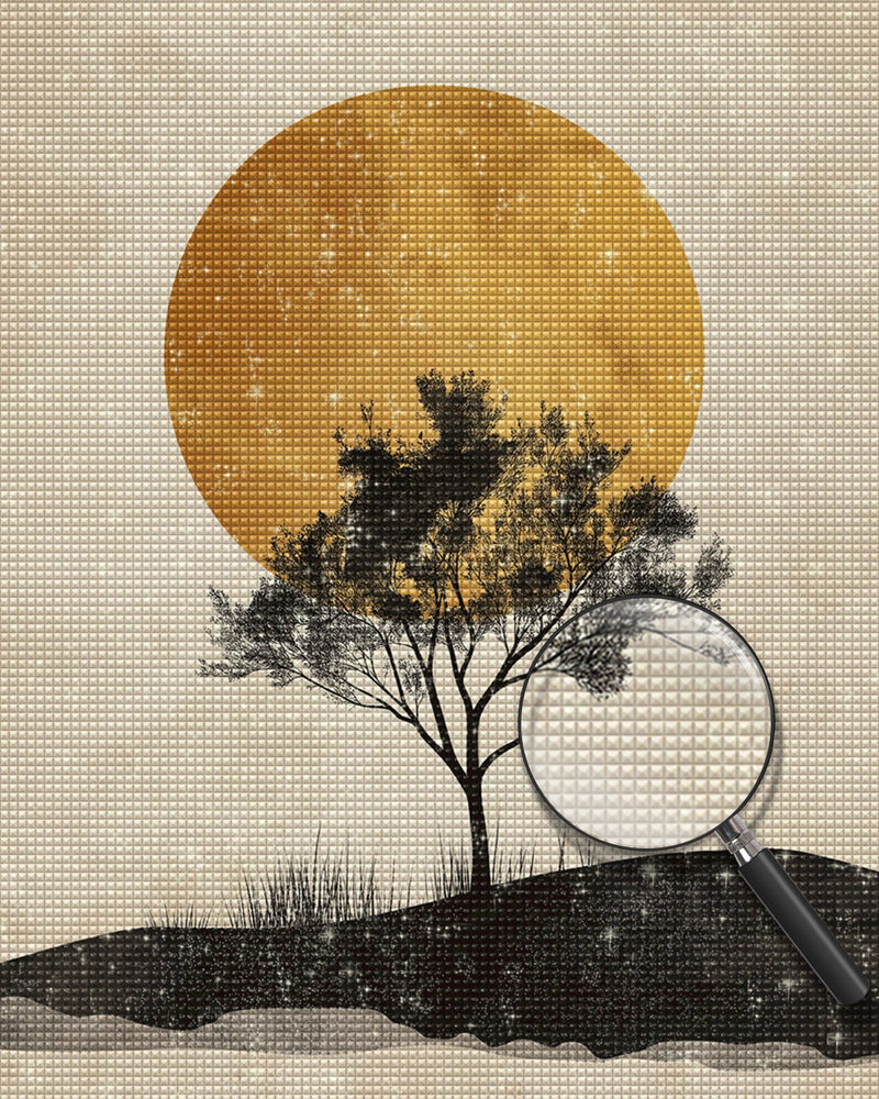 Goldene Sonne und einsamer Baum Diamond Painting