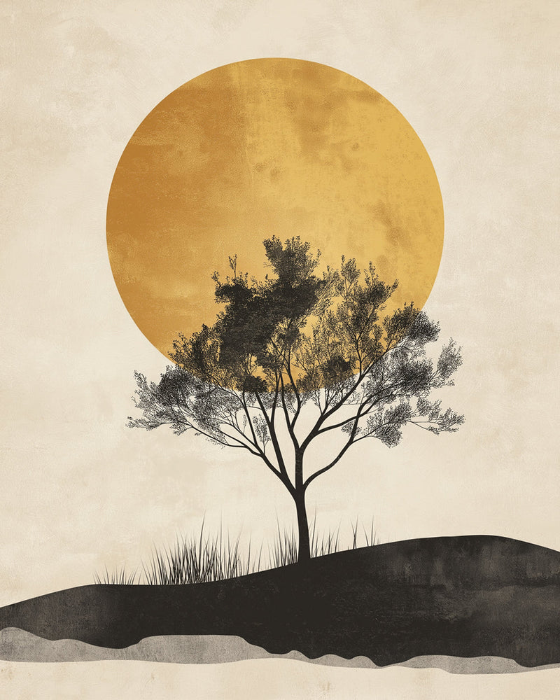 Goldene Sonne und einsamer Baum Diamond Painting