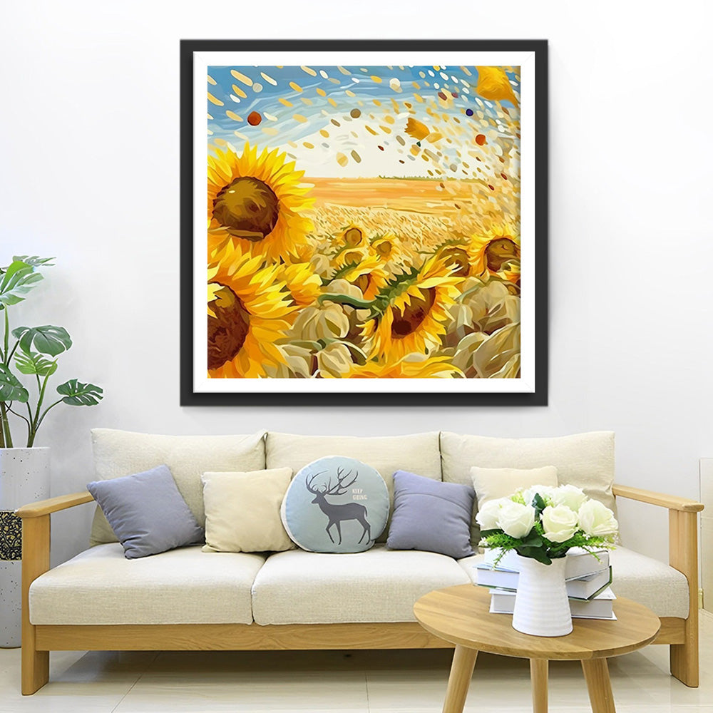 Goldene Sonnenblumen auf dem Feld Diamond Painting