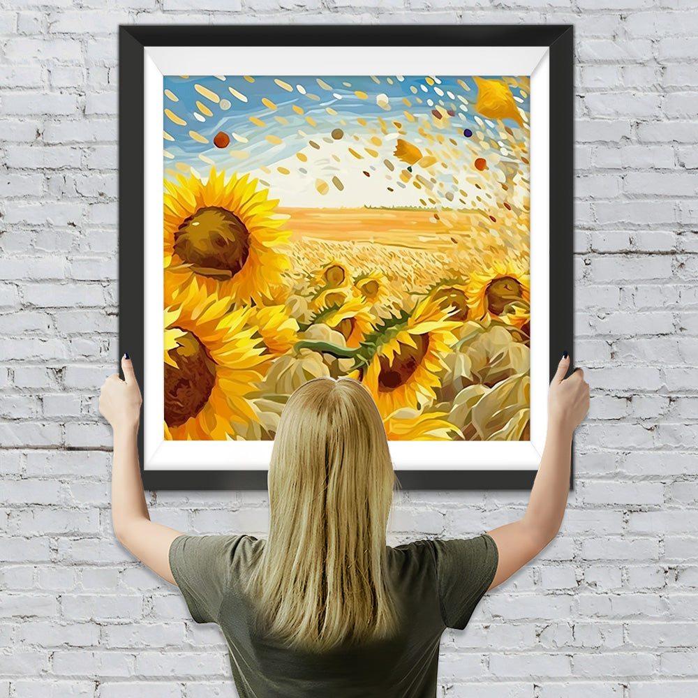 Goldene Sonnenblumen auf dem Feld Diamond Painting