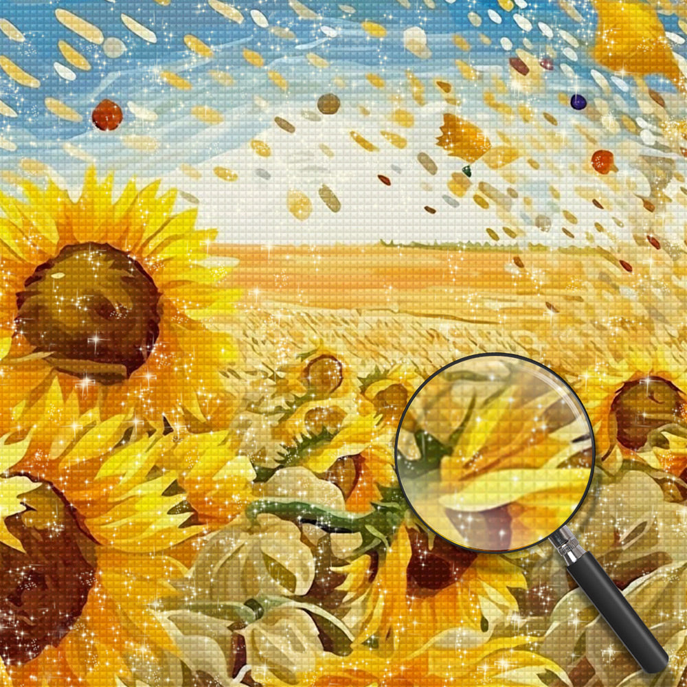 Goldene Sonnenblumen auf dem Feld Diamond Painting