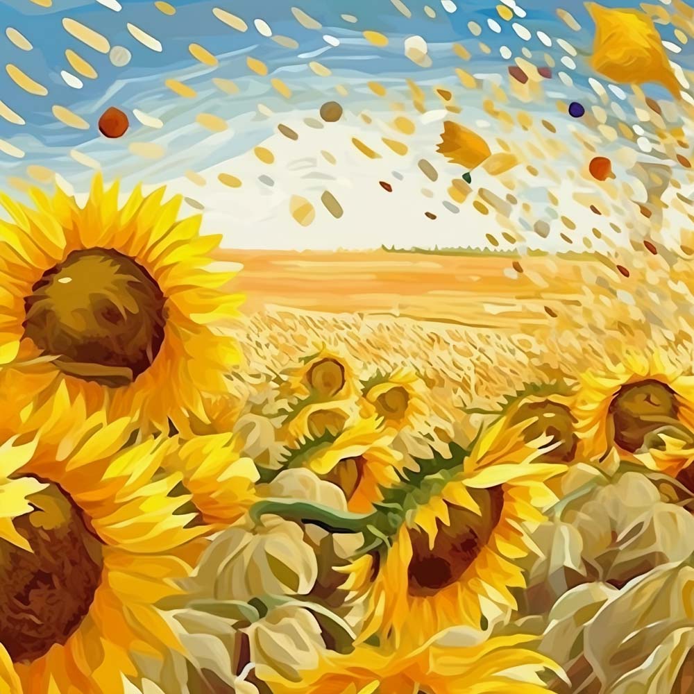 Goldene Sonnenblumen auf dem Feld Diamond Painting