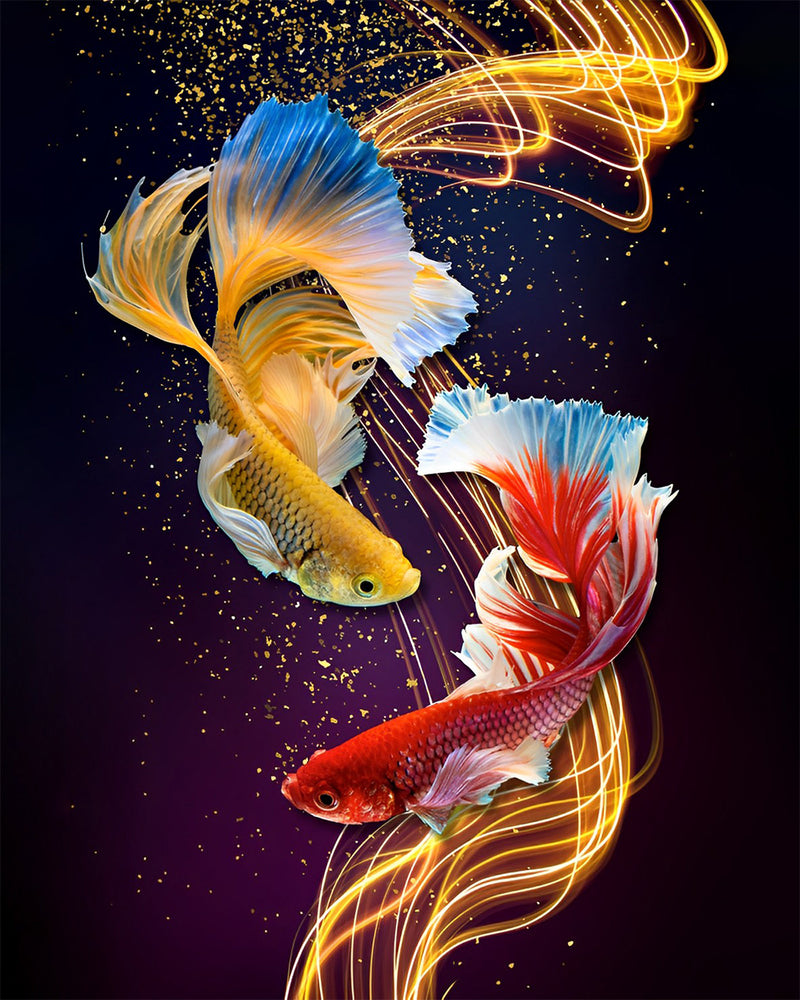 Goldene und rote Bettas Diamond Painting