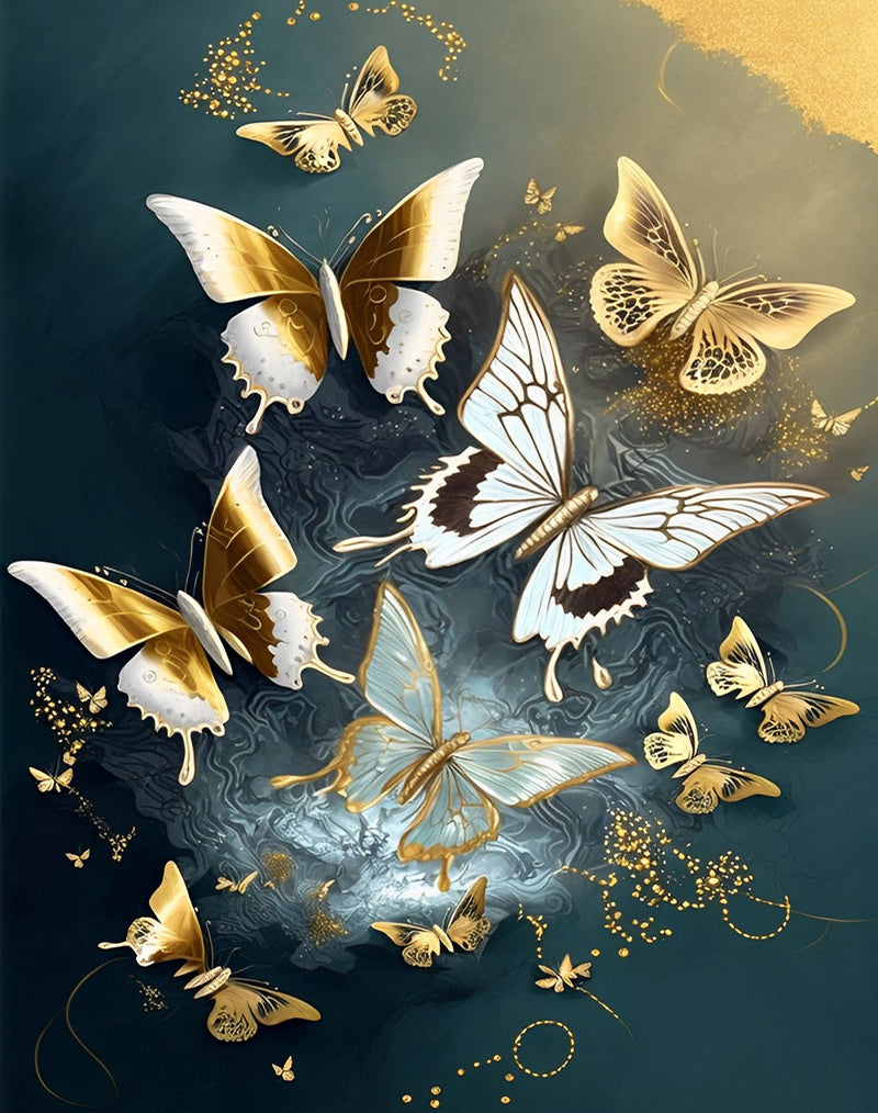 Goldene und weiße Schmetterlinge Diamond Painting