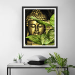 Goldener Buddha und grüne Blätter Diamond Painting