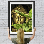 Goldener Buddha und grüne Blätter Diamond Painting