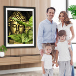 Goldener Buddha und grüne Blätter Diamond Painting