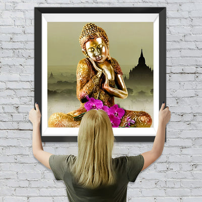 Goldener Buddha und Tempel Diamond Painting