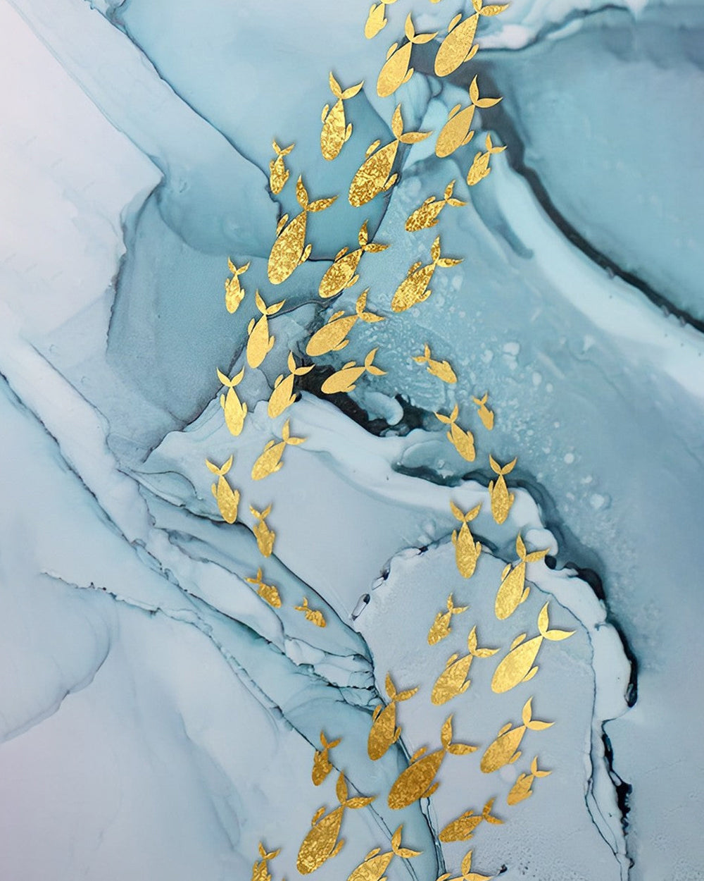Goldener Fisch in blauem Wasser Diamond Painting