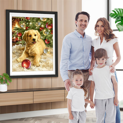 Goldener Retriever unter dem Weihnachtsbaum Diamond Painting