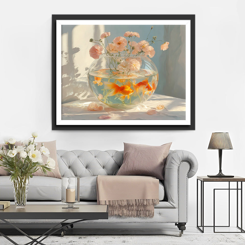 Goldfisch in einem Glas-Aquarium Diamond Painting