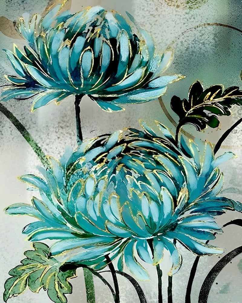 Goldgrüne Chrysantheme Diamond Painting