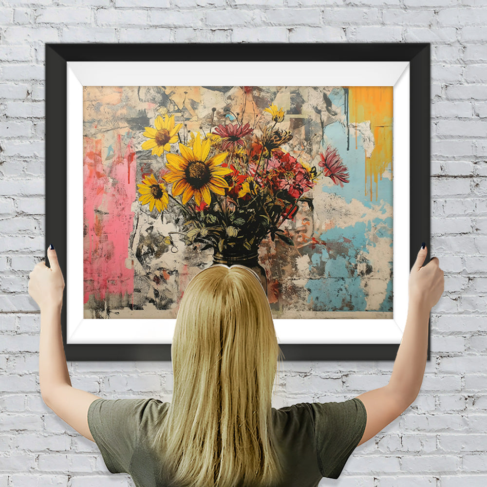 Graffiti aus Sonnenblumen und Chrysanthemen Diamond Painting