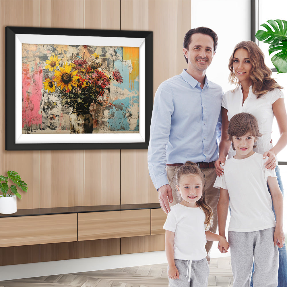 Graffiti aus Sonnenblumen und Chrysanthemen Diamond Painting