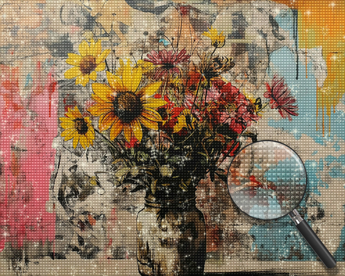 Graffiti aus Sonnenblumen und Chrysanthemen Diamond Painting