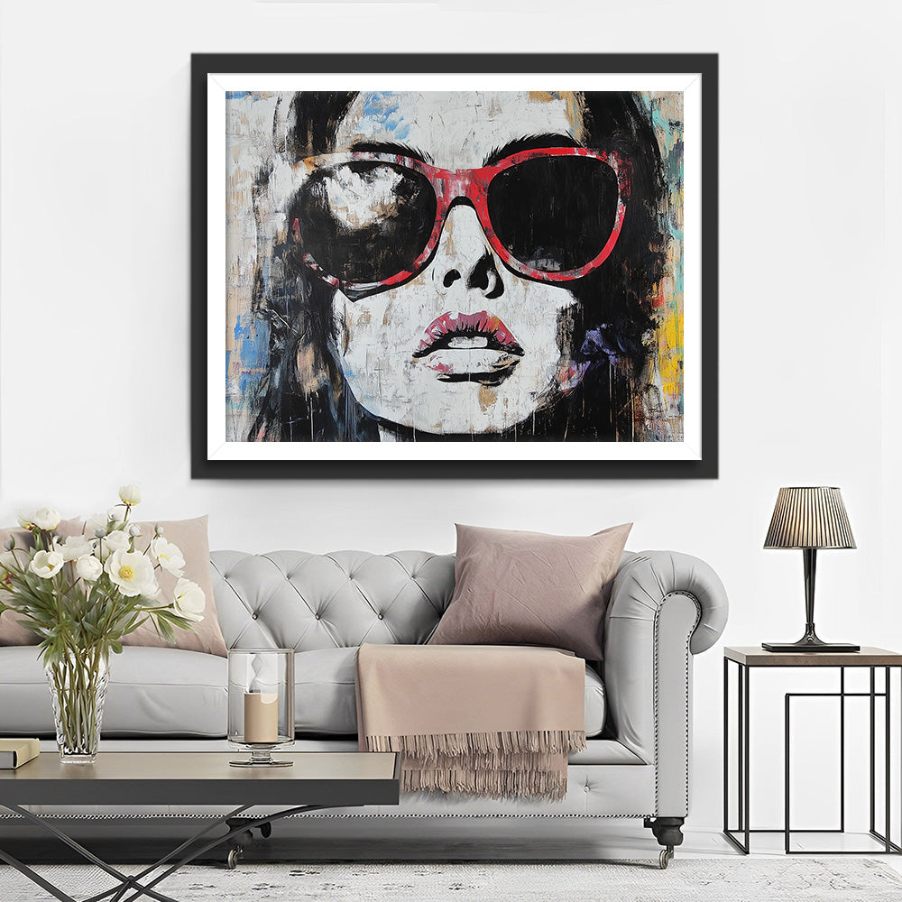 Graffiti Frau mit roter Sonnenbrille Diamond Painting