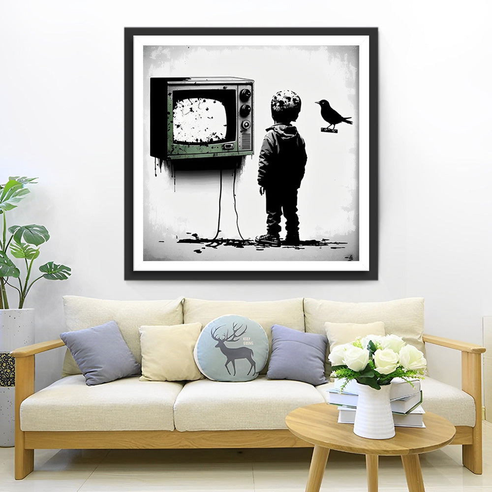 Graffiti Junge und Fernsehen Diamond Painting